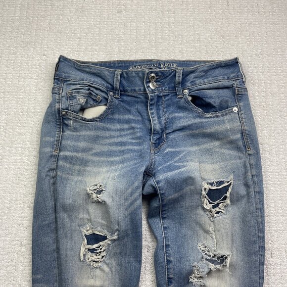 American Eagle Super Stretch Artist Crop Jeans Women’s Sz 12 Distressed Denim - Picture 2 of 13